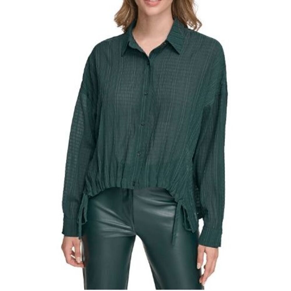 Calvin Klein Women's Green Tie Hem Button Down Shirt XL